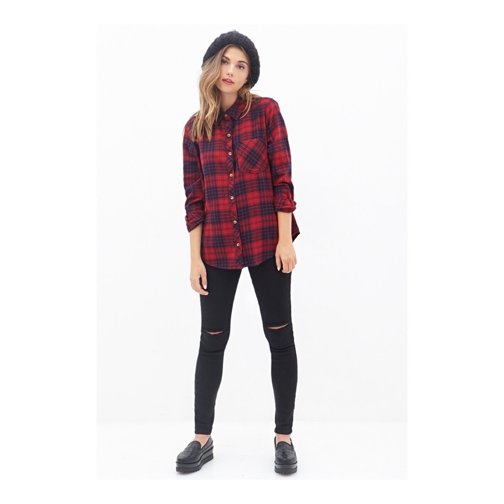 Red Plaid Button-Up Fleece